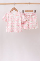 Floral Silky Scalloped Short Set - Aaria Tees