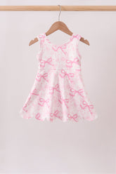 Pink Performance Bow Print Scalloped Dress - Aaria Tees