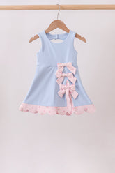 Blue Performance Bow Sash Scalloped Dress - Aaria Tees