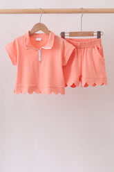 Coral Scalloped Polo Set - Aaria Tees