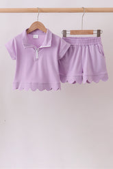 Lavender Scalloped Polo Set - Aaria Tees