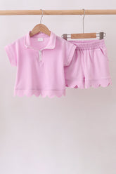Pink Scalloped Polo Set - Aaria Tees