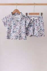 Camo Silky Scalloped Polo Set - Aaria Tees