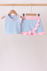 Blue Performance Scalloped Skorts Set - Aaria Tees