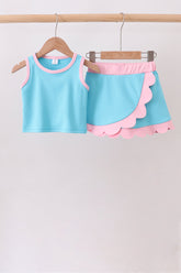 Blue Performance Scalloped Skorts Set - Aaria Tees