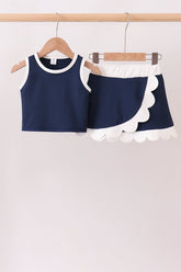 Navy Performance Scalloped Skorts Set - Aaria Tees