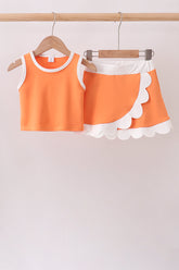 Orange Performance Scalloped Skorts Set - Aaria Tees