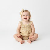 Organic Ruffle Sleeve Bubble Romper - Yellow Blossom - Aaria Tees