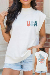 White USA/ Patriotic Victory Double Side Printed Mock Neck Tee - Aaria Tees