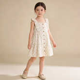 Organic Flutter Buttoned Tiered Dress - Spring Weave - Aaria Tees