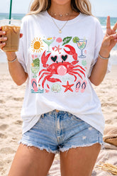 White Summer Vacation Crab Graphic Tee - Aaria Tees