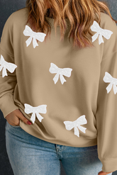 Apricot Bow Pattern Drop Shoulder Plus Size Sweatshirt - Aaria Tees