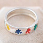 Puzzle Piece Autism Awareness Sterling Ring - Aaria Tees