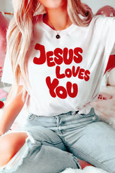 White JESUS LOVES YOU Graphic Tee - Aaria Tees
