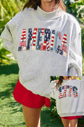 Light Grey AMERICA 1776 Faux Patchwork Print Reversible Mock Neck Sweatshirt - Aaria Tees