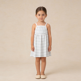 Organic Tie-Back Strap Dress - Fog Stripes - Aaria Tees