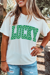 White Checkerboard LUCKY Graphic St Patrick Tee - Aaria Tees