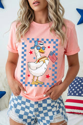 Pink America Goose 4th Of July Patriotic Flag Graphic T Shirt - Aaria Tees