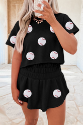 Black Baseball Print Skort Set - Aaria Tees
