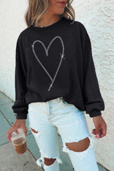 Black Rhinestone Heart Pattern Valentines Fashion Sweatshirt - Aaria Tees