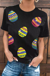 Black Shimmer Easter Eggs Print T-shirt - Aaria Tees