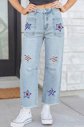 Beau Blue Patriotic Sequin Star Pattern Jeans - Aaria Tees