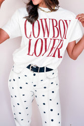White COWBOY LOVER Lettering Graphic Tee - Aaria Tees
