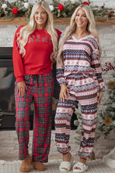 Red Plaid Mama Graphic Christmas Holiday Crewneck Pullover and Pants Two Piece Lounge Set - Aaria Tees