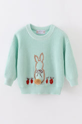 Blue hand-embroidery bunny pullover sweater - Aaria Tees