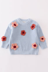 Blue floral hand-embroidery jumper sweater - Aaria Tees
