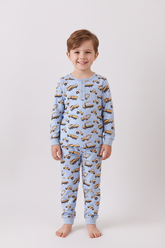 Premium blue excavator print bamboo pants set - Aaria Tees