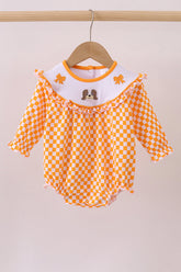 Orange Tennessee puppy bow embroidery checkered bubble - Aaria Tees