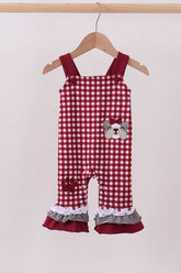 Premium Maroon Georgia bulldog gingham ruffle romper - Aaria Tees
