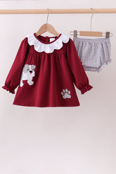 Premium Maroon Georgia bulldog applique bloomer set - Aaria Tees
