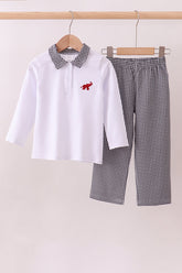 Premium White Alabama elephant embroidery pants set - Aaria Tees