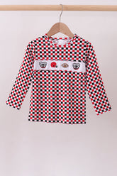 Checkered Georgia dog embroidery top - Aaria Tees