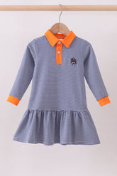 Premium Blue Auburn stripe tiger embroidery dress - Aaria Tees
