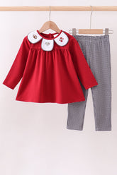 Premium Maroon Alabama elephant football embroidery gingham pants set - Aaria Tees