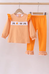 Premium Orange Tennessee puppy football embroidery ruffle pants set - Aaria Tees