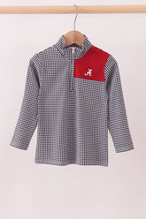 Premium Maroon Alabama embroidery gingham top - Aaria Tees