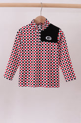 Checkered Georgia half zipper pullover top - Aaria Tees