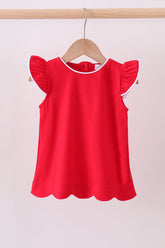 Red flutter sleeve scalloped top - Aaria Tees