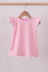 Pink flutter sleeve scalloped top - Aaria Tees
