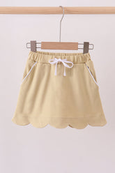 Khaki scallop hem bow skort - Aaria Tees