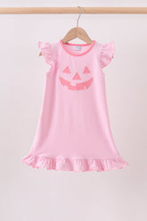 Pink stripe Smirk face applique dress - Aaria Tees