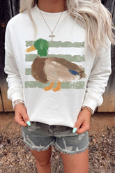 White Western Duck Graphic Casual Pullover Sweatshirt - Aaria Tees