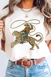 White Leopard Rodeo Cowboy Graphic Casual Tee - Aaria Tees