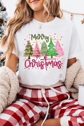 White Merry Christmas Holiday Vibe Graphic Crewneck T Shirt - Aaria Tees