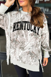 Gray KENTUCKY Raw Seam Detail Leafy Camouflage Baggy Sweatshirt - Aaria Tees