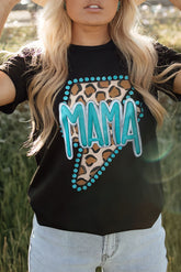 Black Western MAMA Leopard Lightning Graphic Tee - Aaria Tees